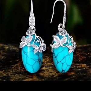 Sterling Silver and genuine turquoise boho drop earrings new